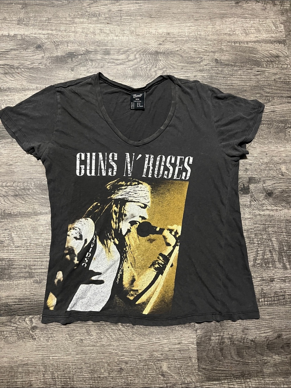 Bravado Black Guns N' Roses Graphic V-Neck Tee with Yellow Print